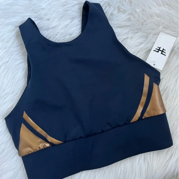 Heroine Sport Navy & Gold Sports Bra Athletic Top - Picture 2 of 6
